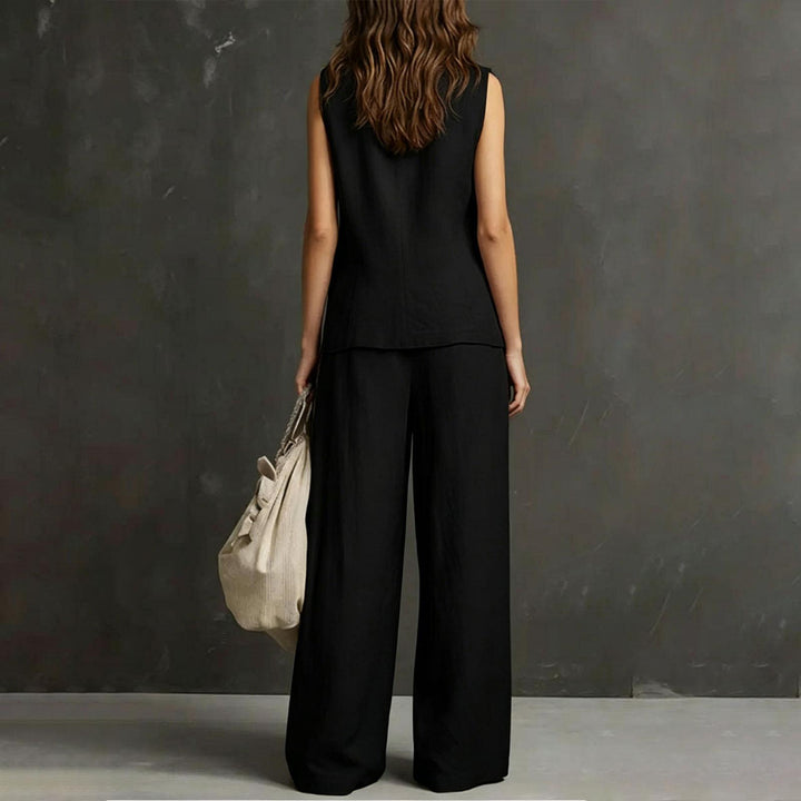Womens Vest and Pants Set Two Piece Button Down Vest Top and Wide Leg Pants Casual Outfits for Work Travel ideal