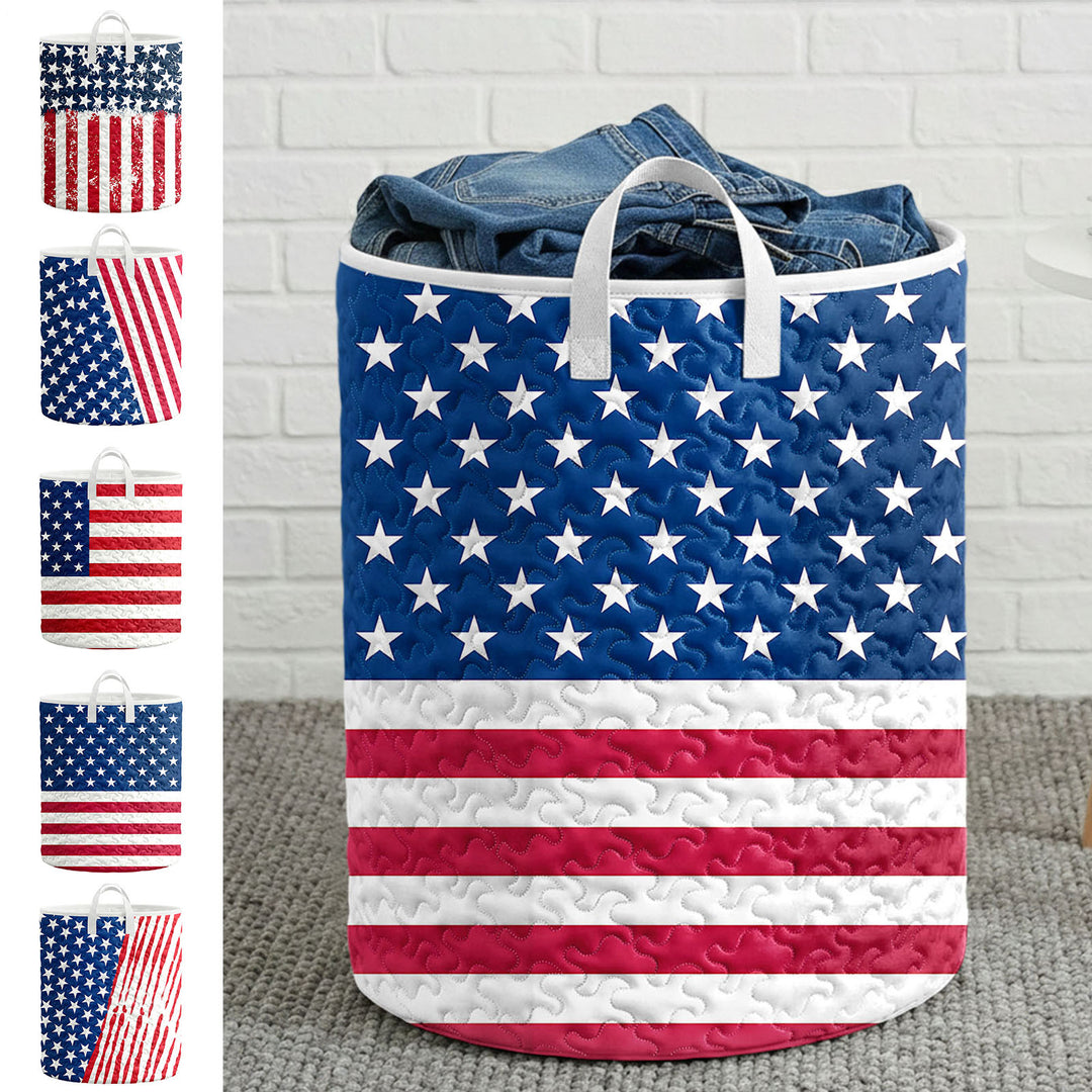 American Flag Laundry Basket Quilted Summer Holiday Basket Large Laundry Hamper with Handles for Bedroom adorable