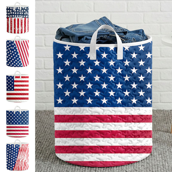 American Flag Laundry Basket Quilted Summer Holiday Basket Large Laundry Hamper with Handles for Bedroom adorable