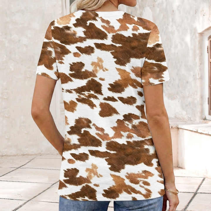Cow Pattern T Shirt Crew Neck Short Sleeve Basic Tee Shirts Casual Summer Clothes for Vacation Daily Wear responsible