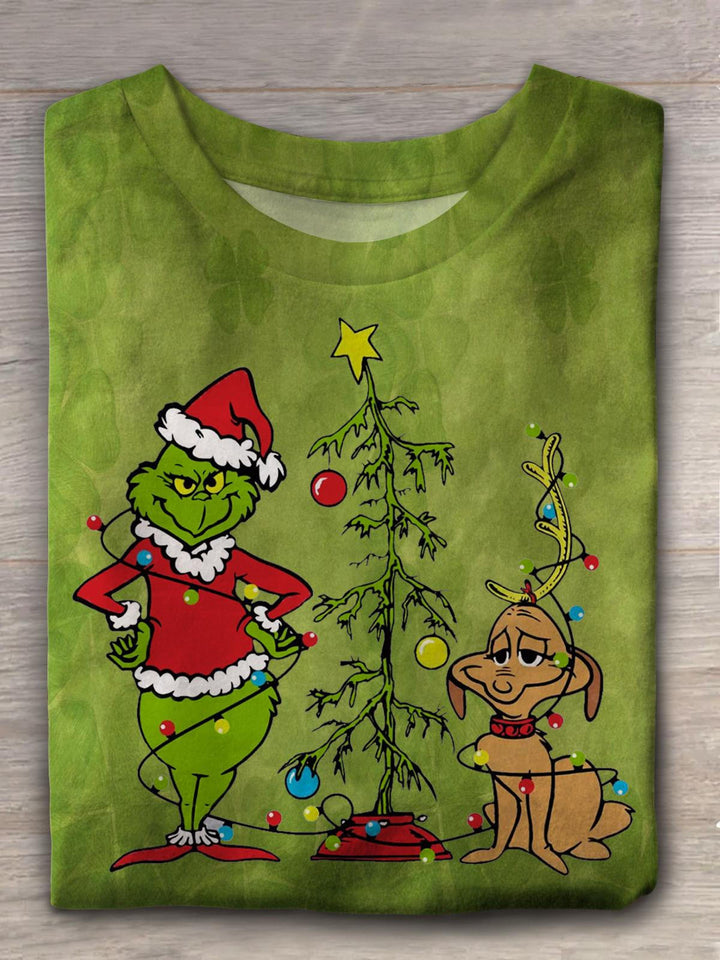 Accompanying The Christmas Tree Printed Long Sleeve Casual Top