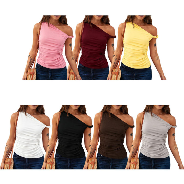 Off the Shoulder Tops for Women Asymmetrical Neck Ruched Sleeveless Shirts Twist Strap Vests Daily Wear elegance