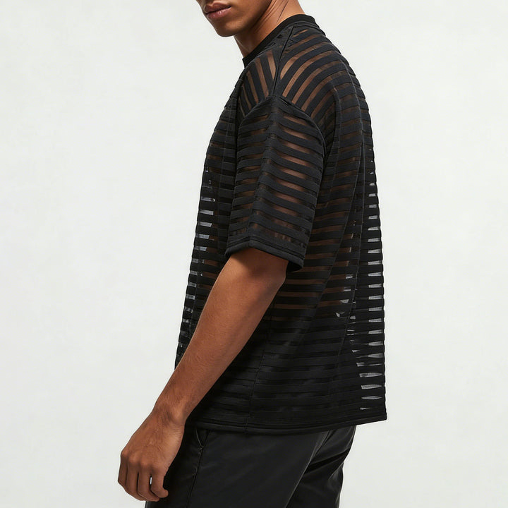 Sheer Shirt Men Striped Short Sleeve Crewneck T Shirts See Through Party Tops for Going Out Dating Travel enjoyment