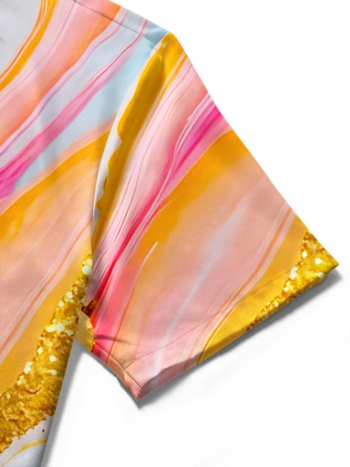 Abstract Art Gold Foil Fluid Marble Women's Short Sleeve Shirts