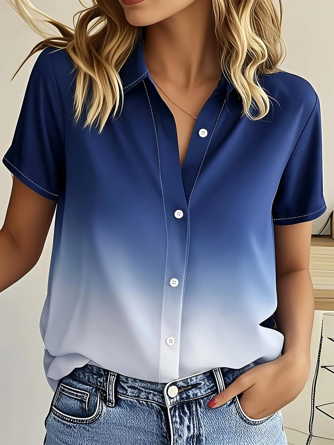 Gradient Print Women's Short Sleeve Shirts