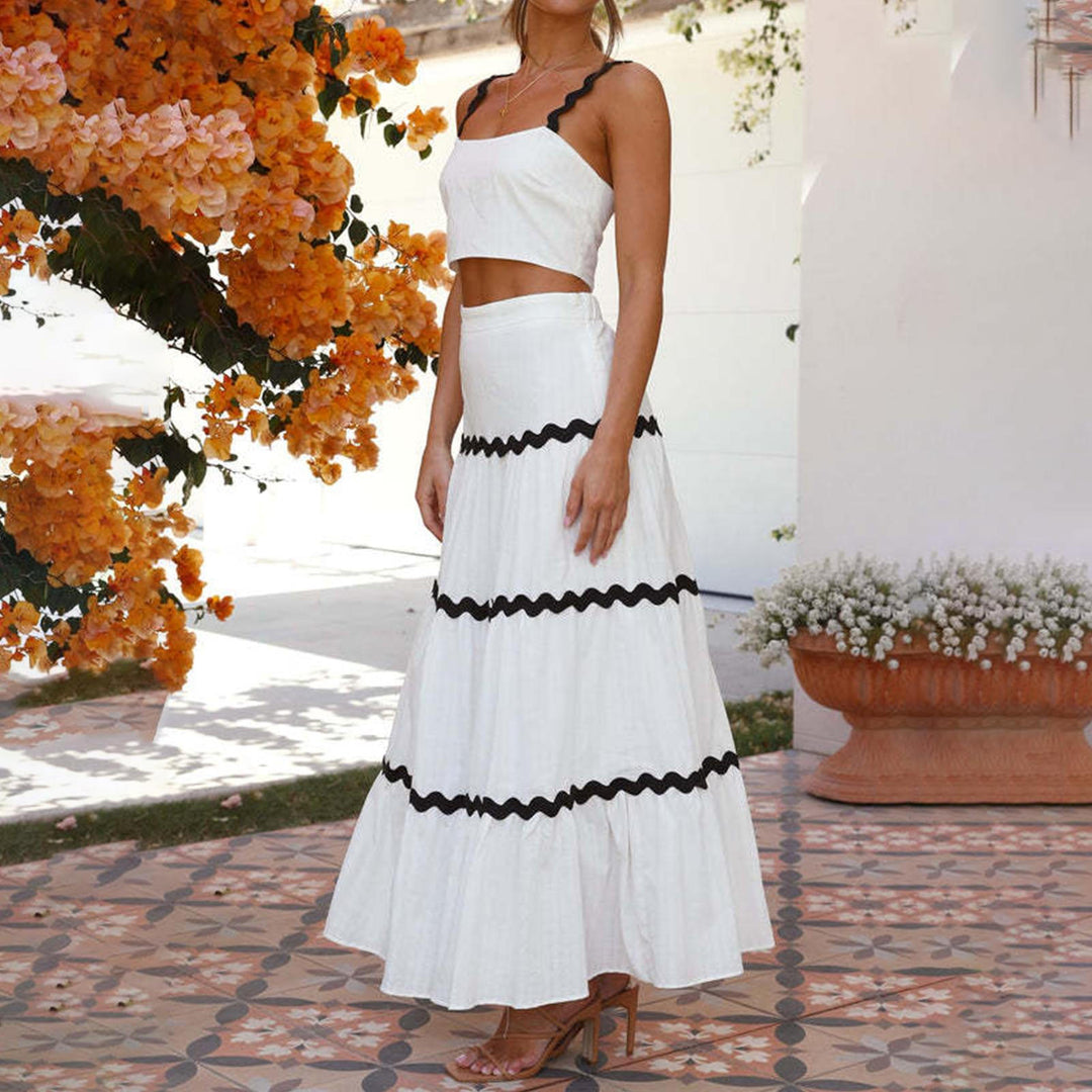 Crop Top Skirt Set for Women Two Piece Flowy Maxi Skirt and Spaghetti Strap Top Matching Set Daily Wear easy to use