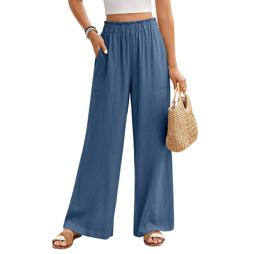 Wide Leg Palazzo Pants for Women High Waisted Elastic Waist Casual Pants Beach Lounge Trousers for Travel pleasant