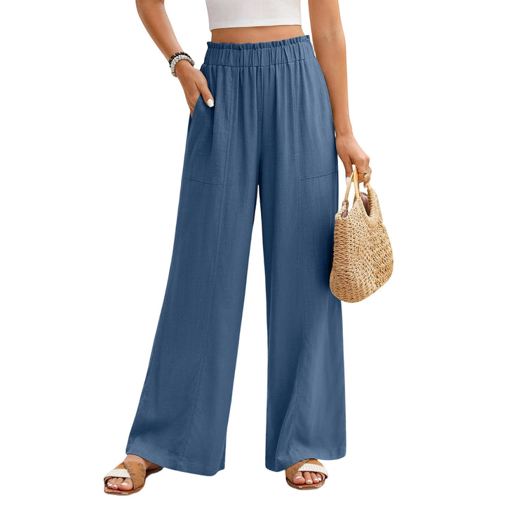 Wide Leg Palazzo Pants for Women High Waisted Elastic Waist Casual Pants Beach Lounge Trousers for Travel pleasant