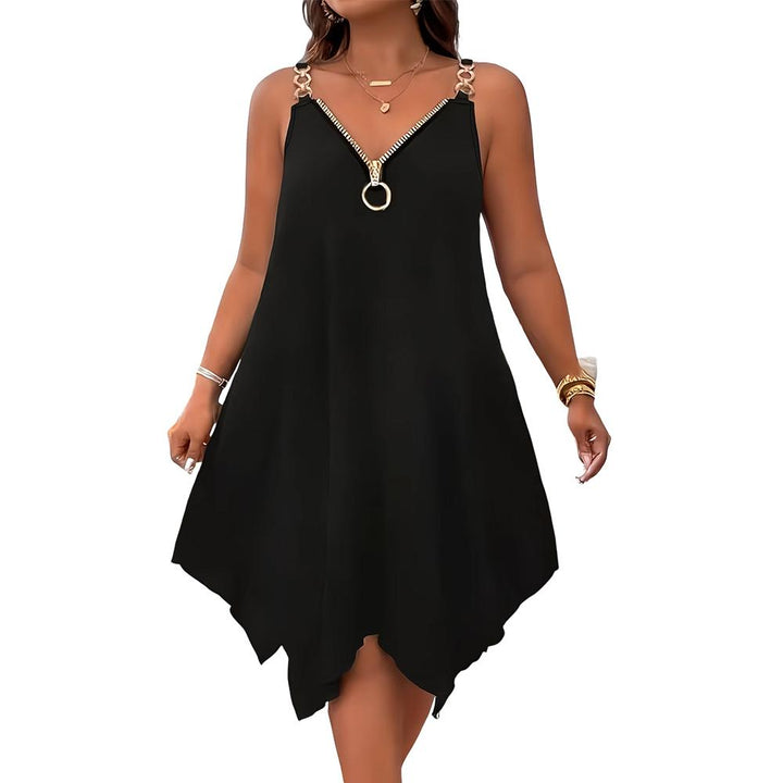 Sleeveless Summer Dress Front Zipper Summer V Neck Beach Dresses Sleeveless Loose Sundresses for Daily Wear ordinary
