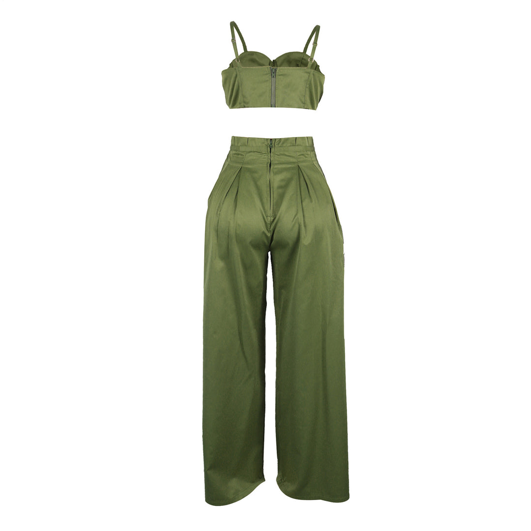 Women's 2 Piece Sets Sleeveless Crop Bustier Tops Wide Leg Casual Trousers with Drawstring for Streetwear premium