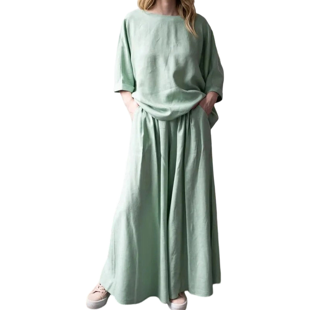 Matching Skirt Set Two Piece Linen 3/4 Sleeve Top with Flowy Skirt Summer Lounge Outfits for Going Out Travel delightful