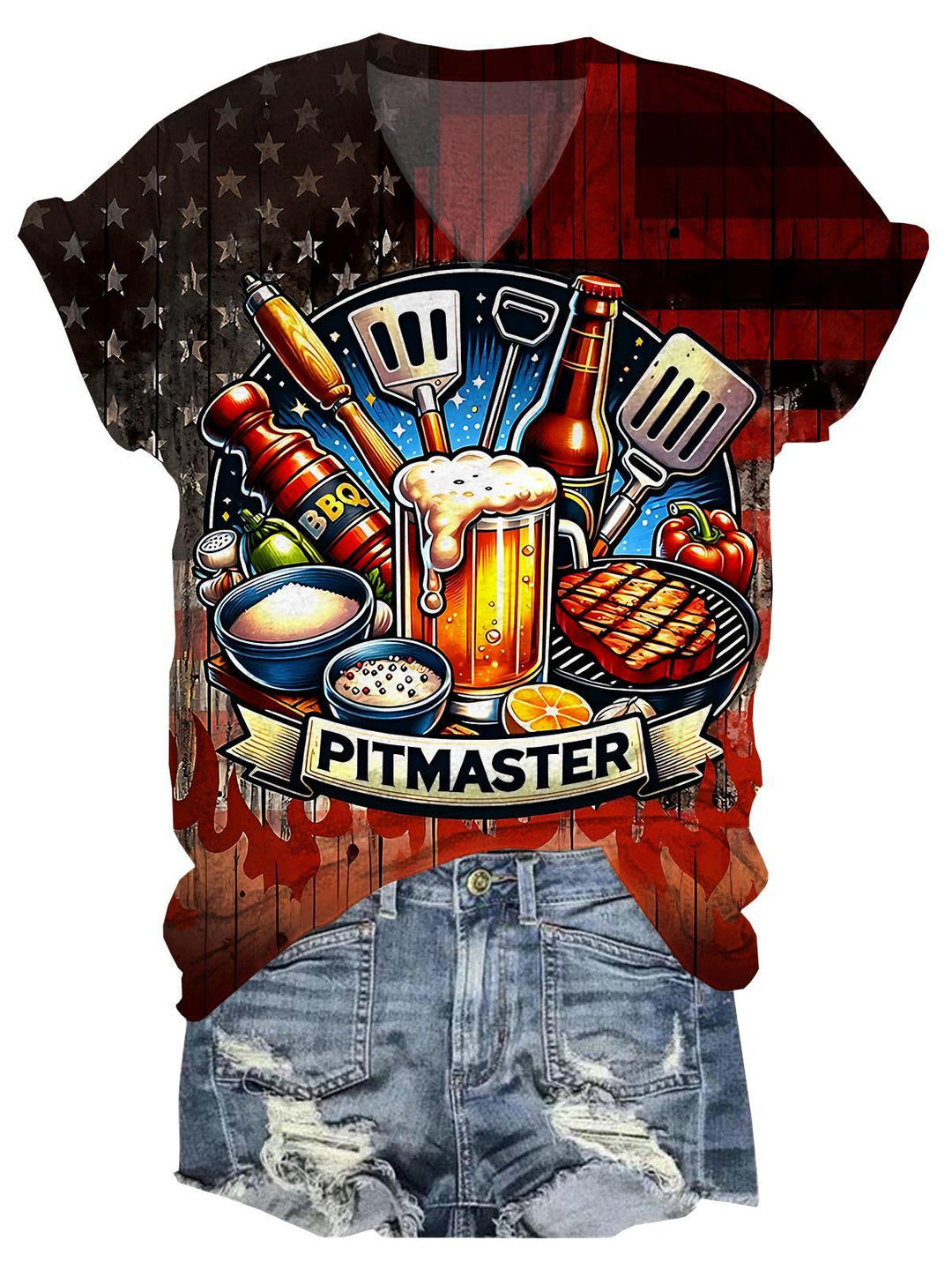 Independence American Flag BBQ V-neck T-Shirt