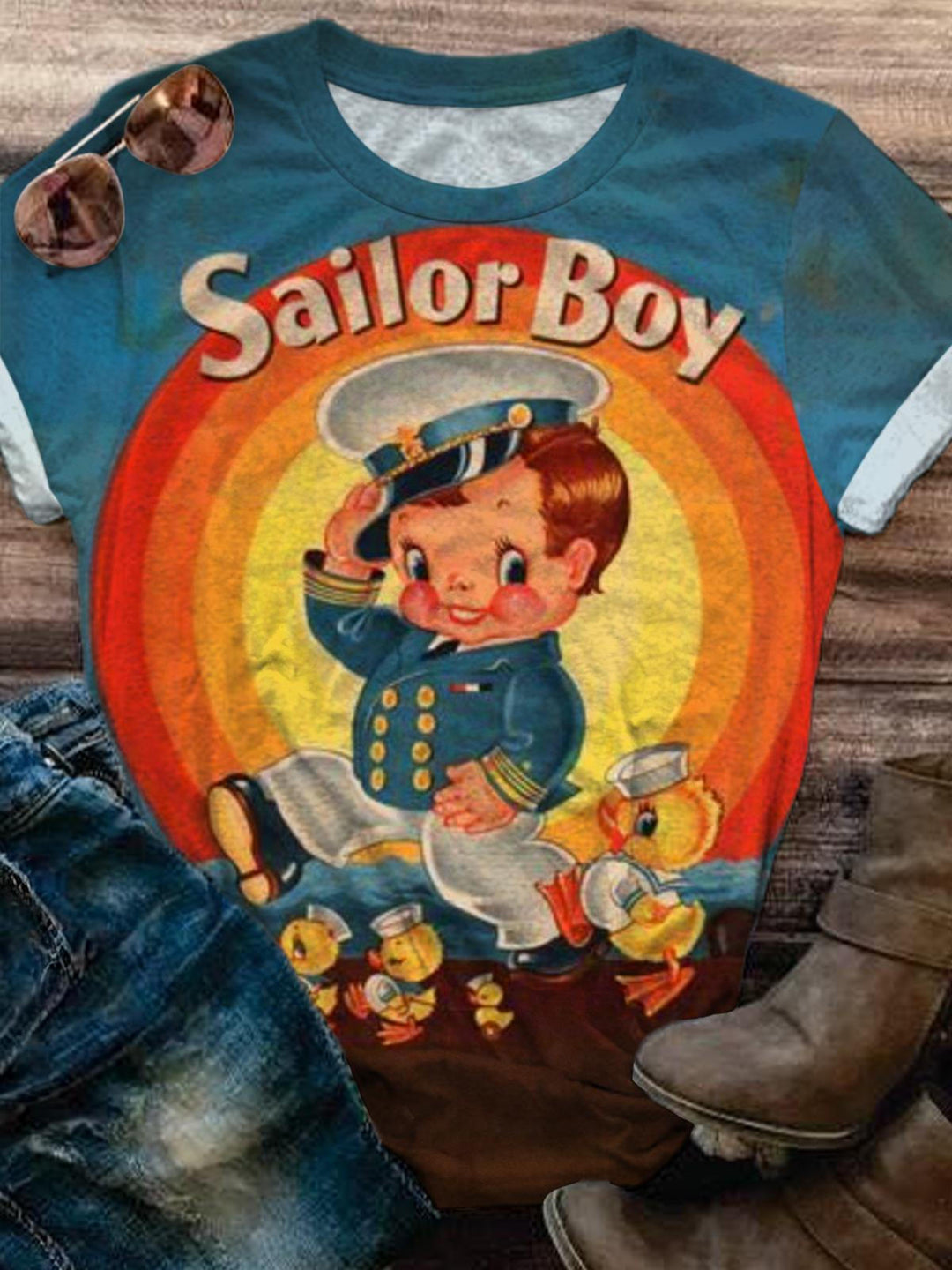 Vintage Sailor Boy Crew Neck T-shirt