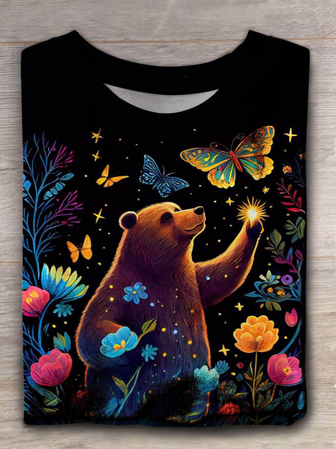 Bear And Butterfly Crew Neck T-shirt