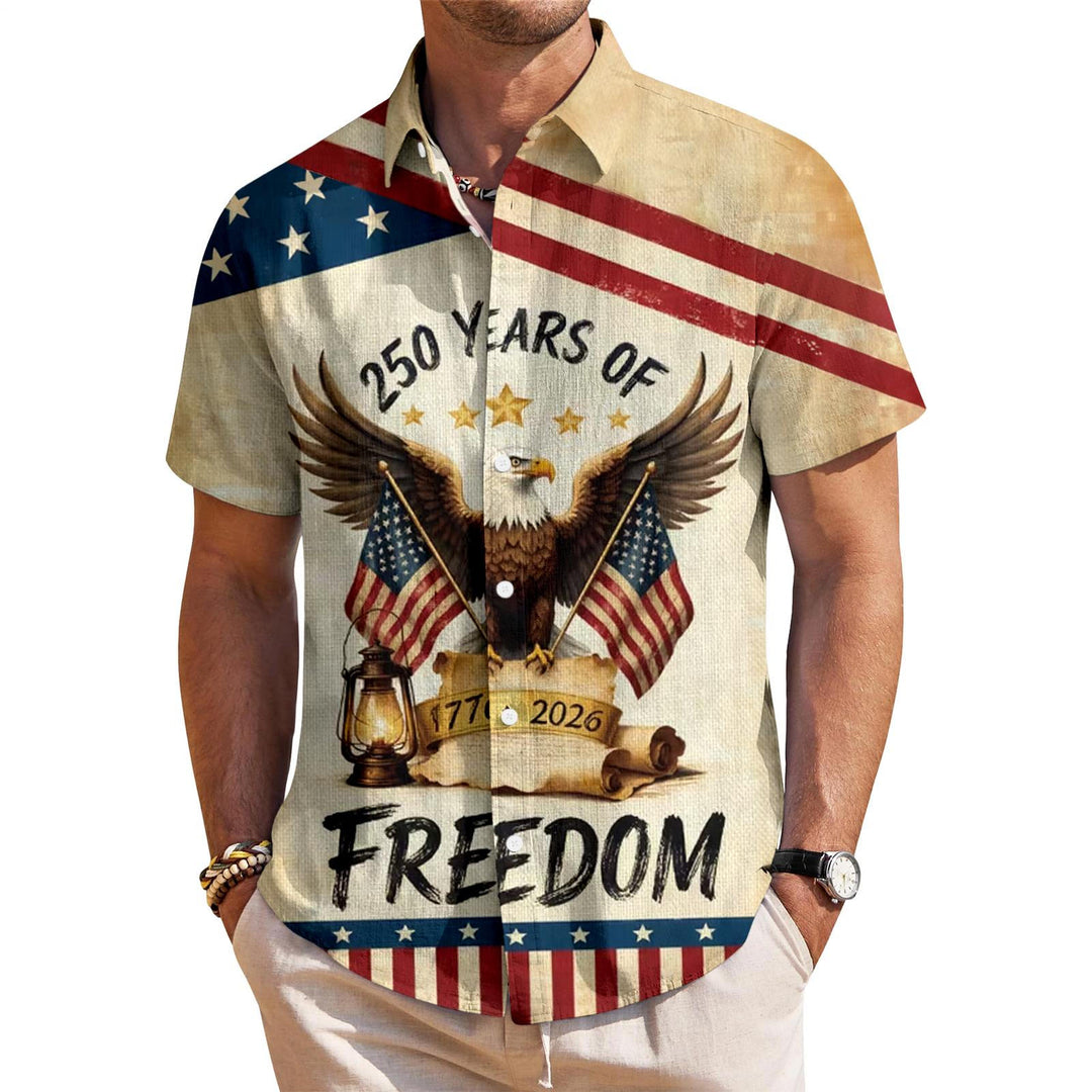 Patriotic Button Up Shirts for Men Flag 250 Years Lapel Short Sleeve Casual Trendy Hawaiian Shirts for Travel useful