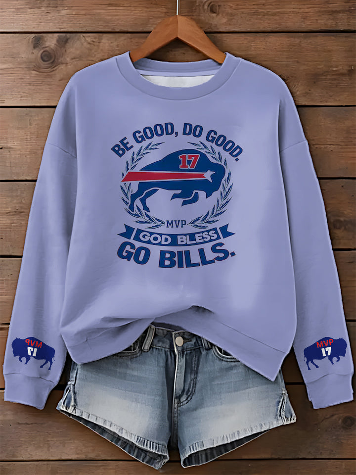 Be Good Do Good God Bless Go Bills Printed Long Sleeve Casual Top