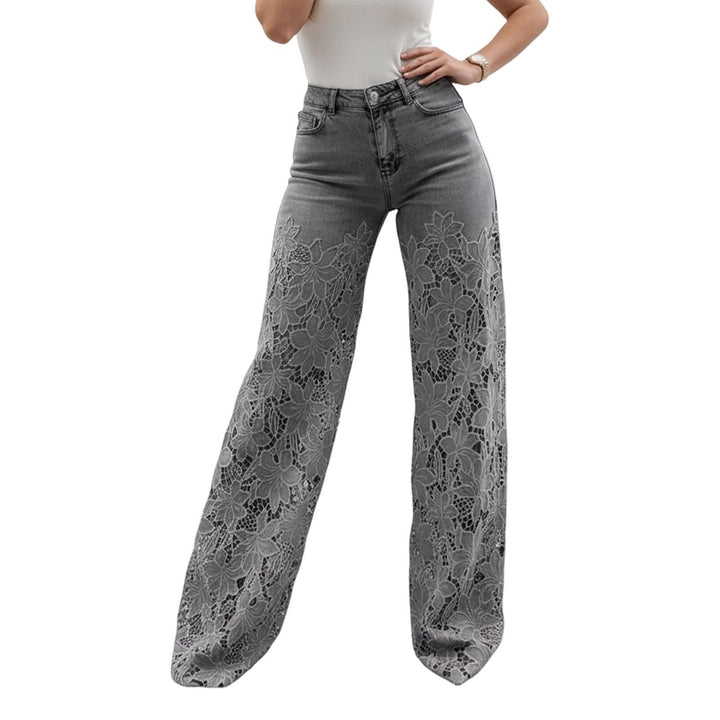 Lace Jeans for Women Hollow Lace Spliced High Waisted Fashion Jeans Loose Fit Denim Pants for Daily Wear exceptional