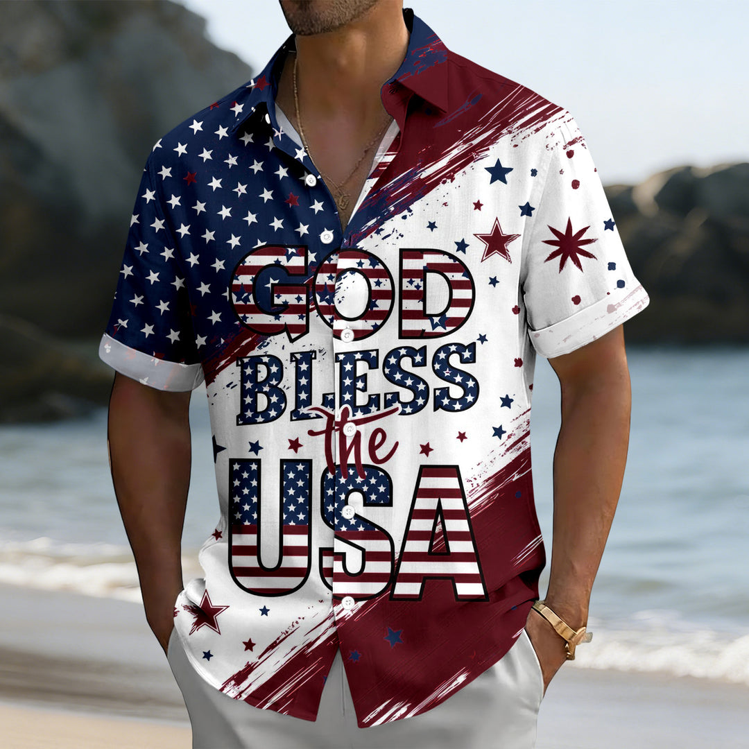 Patriotic Button Up Shirts For Men 250 Years Flag Lapel Short Sleeve Casual Trendy Hawaiian Shirts for Travel respectable