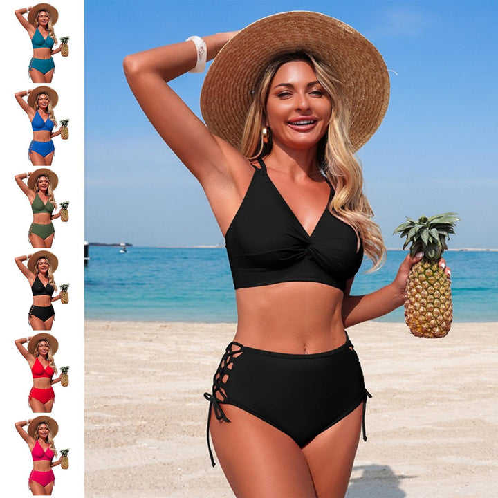 Womens Bikini Swimsuits Twist Front Bikini Swimsuit Sexy V Neck Lace Up Two Piece Bathing Suit for Vacation modern