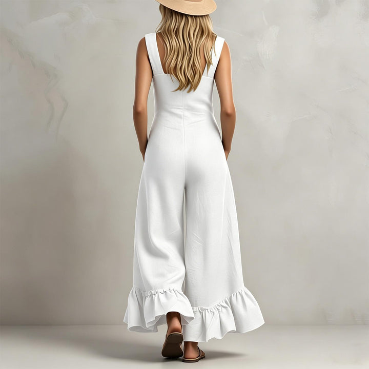 Sleeveless Jumpsuits for Women Ruffle Hems Summer Square Neck Overalls Boho Pant Overalls for Travel Daily chic