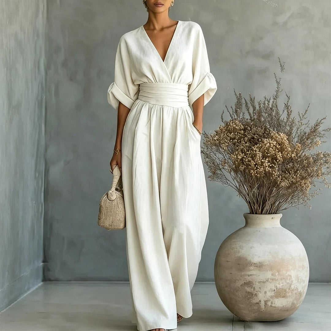 Womens Jumpsuits Casual Dressy V Neck Wide Leg Flowy Short Sleeve Casual Cinched Waist Overalls Daily Wear best service