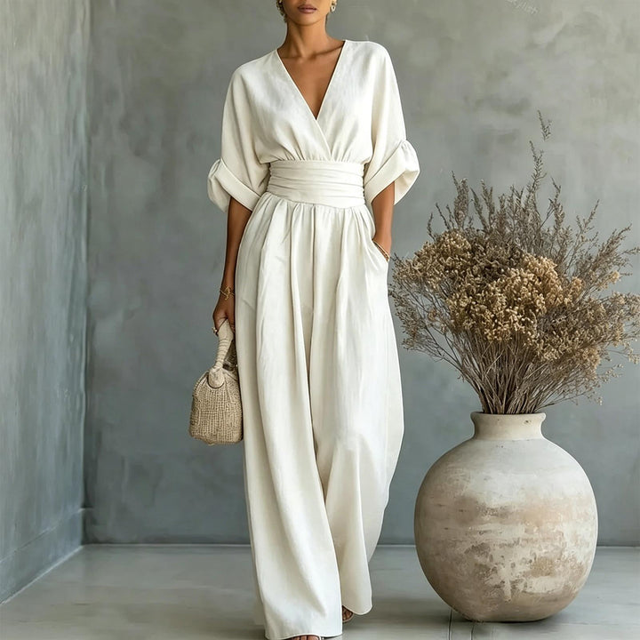 Womens Jumpsuits Casual Dressy V Neck Wide Leg Flowy Short Sleeve Casual Cinched Waist Overalls Daily Wear best service