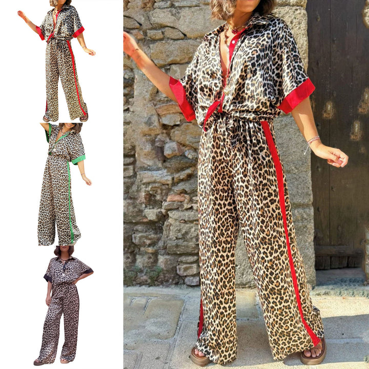 Womens Lounge Set 2 Piece Leopard Print Button Down Shirt with Palazzo Pants Going Out Outfit Streetwear fun