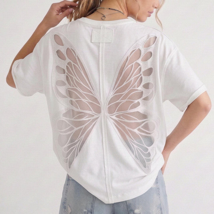 Cut Out Tops for Women Butterfly Cut Out Back Fashion Casual T Shirts Loose Fit Basic Tops for Going Out newcomer