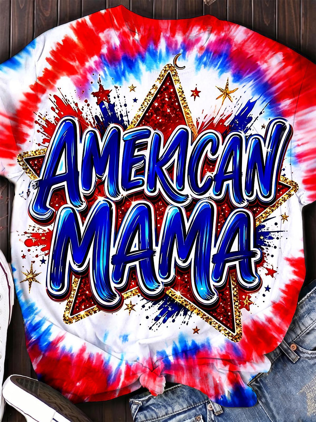 Tie Dye American Mama Women's Short Sleeve Crew Neck T-shirt