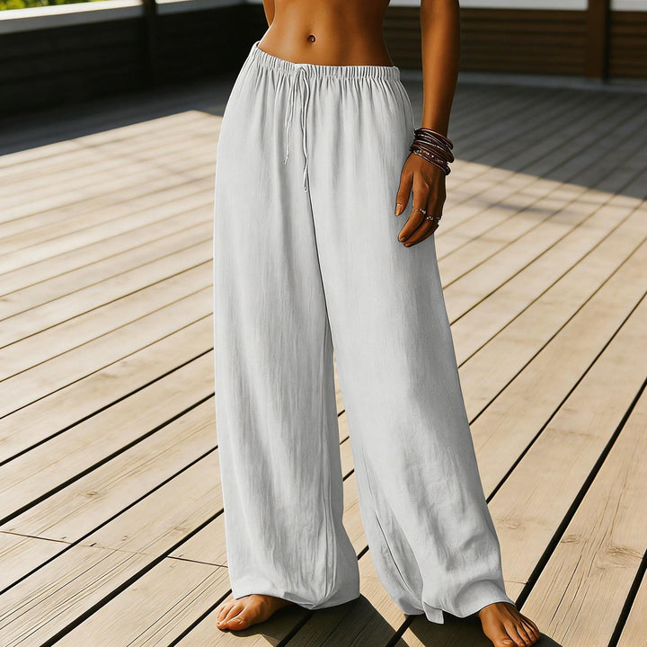 Cotton Wide Leg Pants for Women Drawstring Casual Elastic Waist Pants Flowy Cotton Beach Trousers for Travel charitable