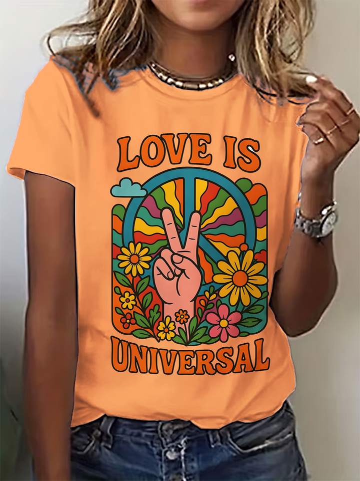 Love Is Universal Retor Hippie Art Crew Neck T-shirt