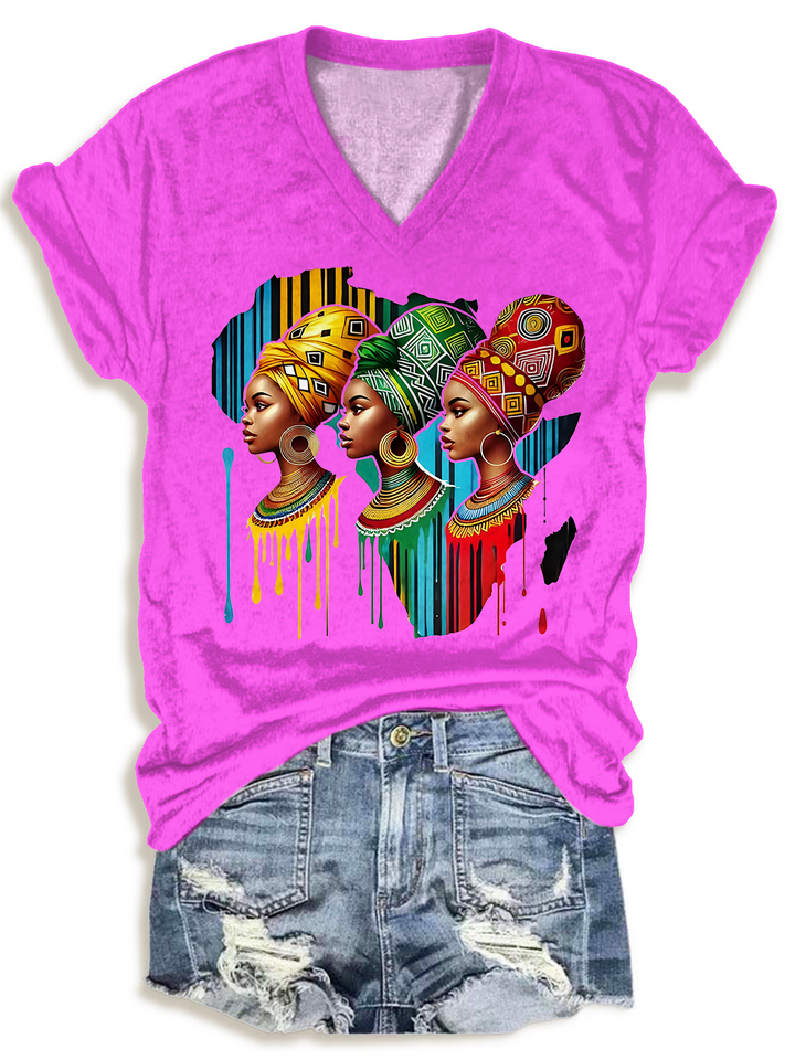 Black Woman African Map Black Queen V-neck T-Shirt