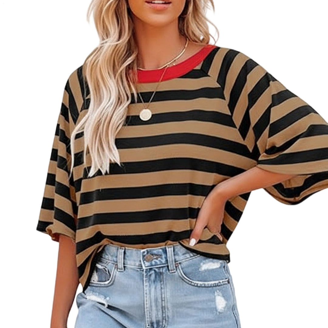 Striped Shirt Women Crew Neck Fashion Casual T Shirts Loose Fit Basic Tops for Travel Going Out Commuting approving