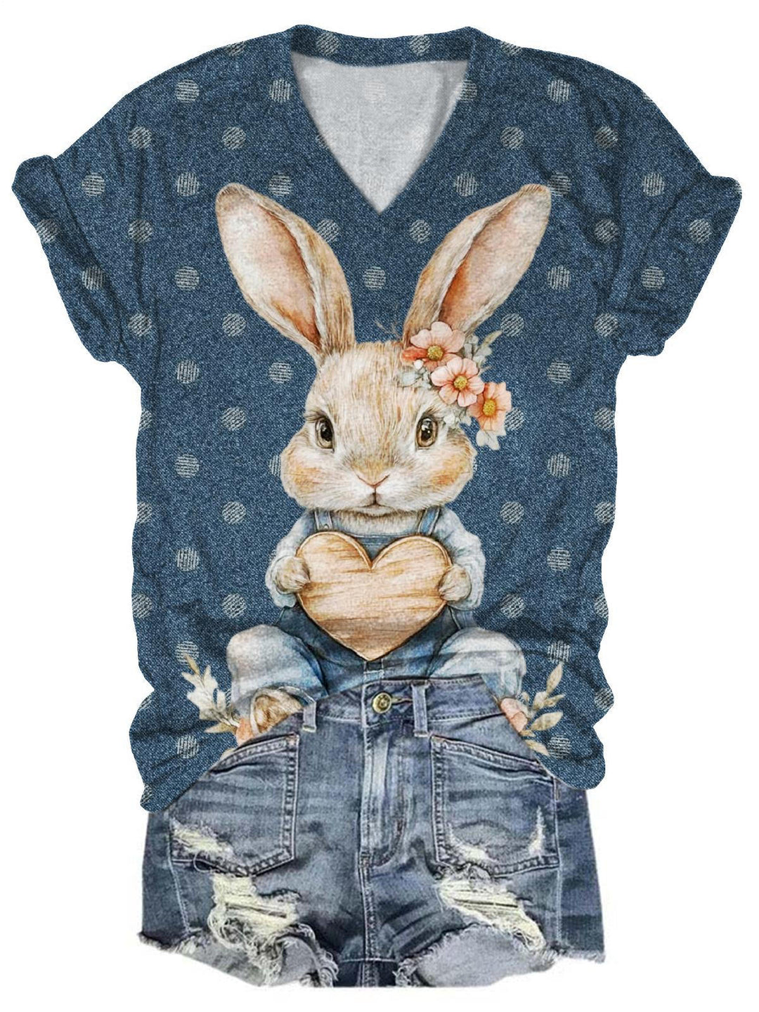 Vintage Cowboy Cute Rabbit V-neck T-Shirt
