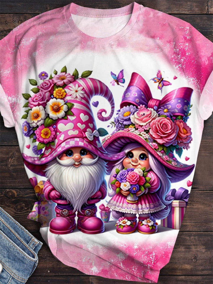 Mother's Day Gnome Print Crew Neck T-Shirt