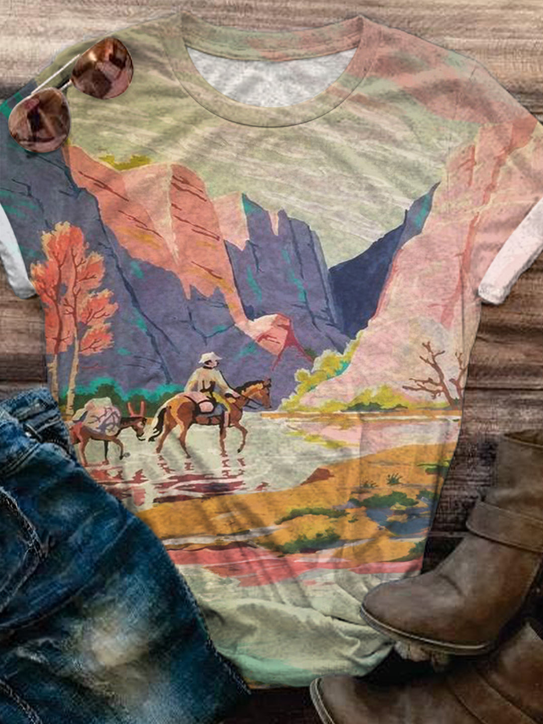 Pink Valley Cowboy Crew Neck T-shirt