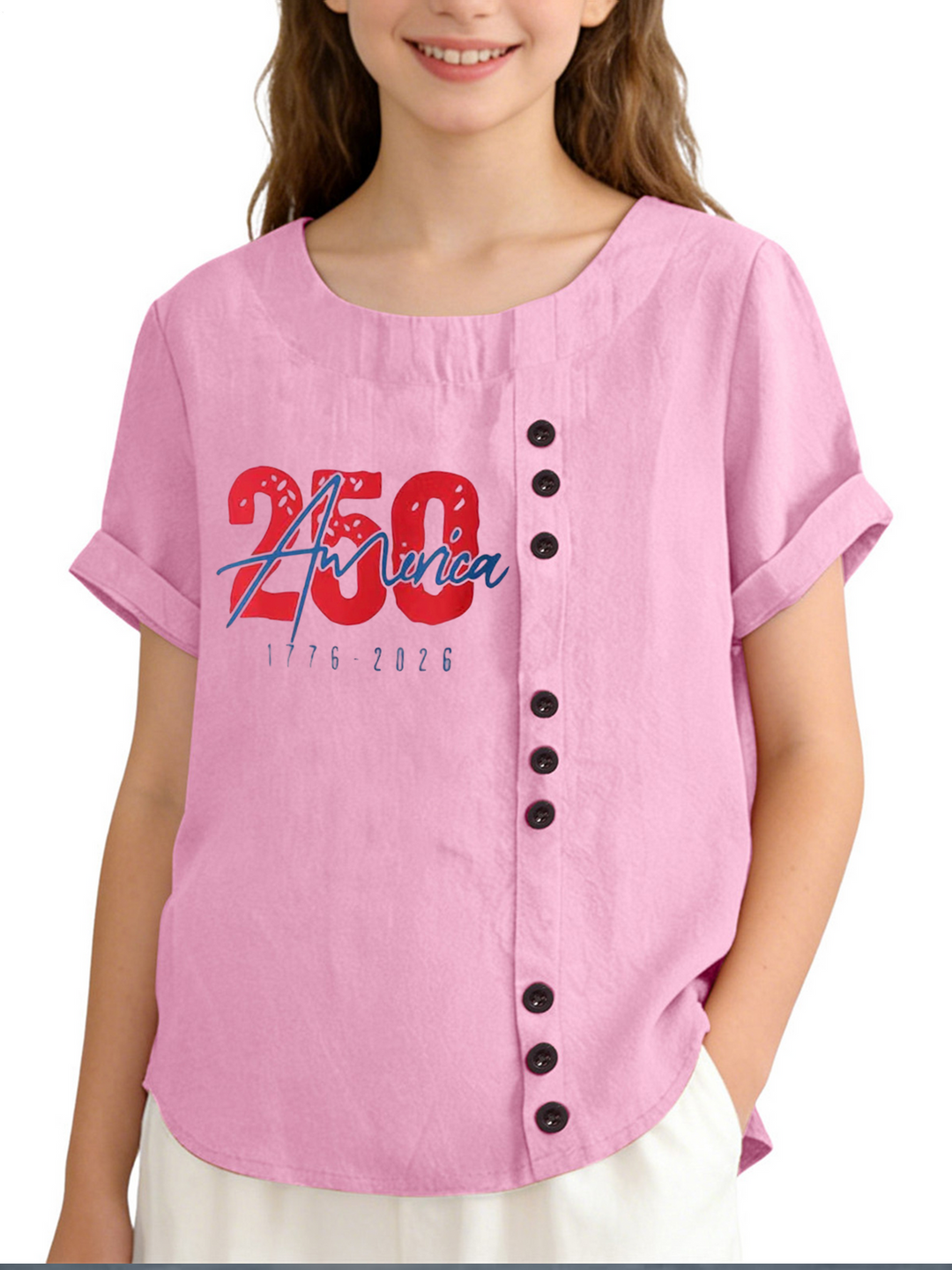 America 250th Anniversary Children's Cotton And Linen Button Shirt
