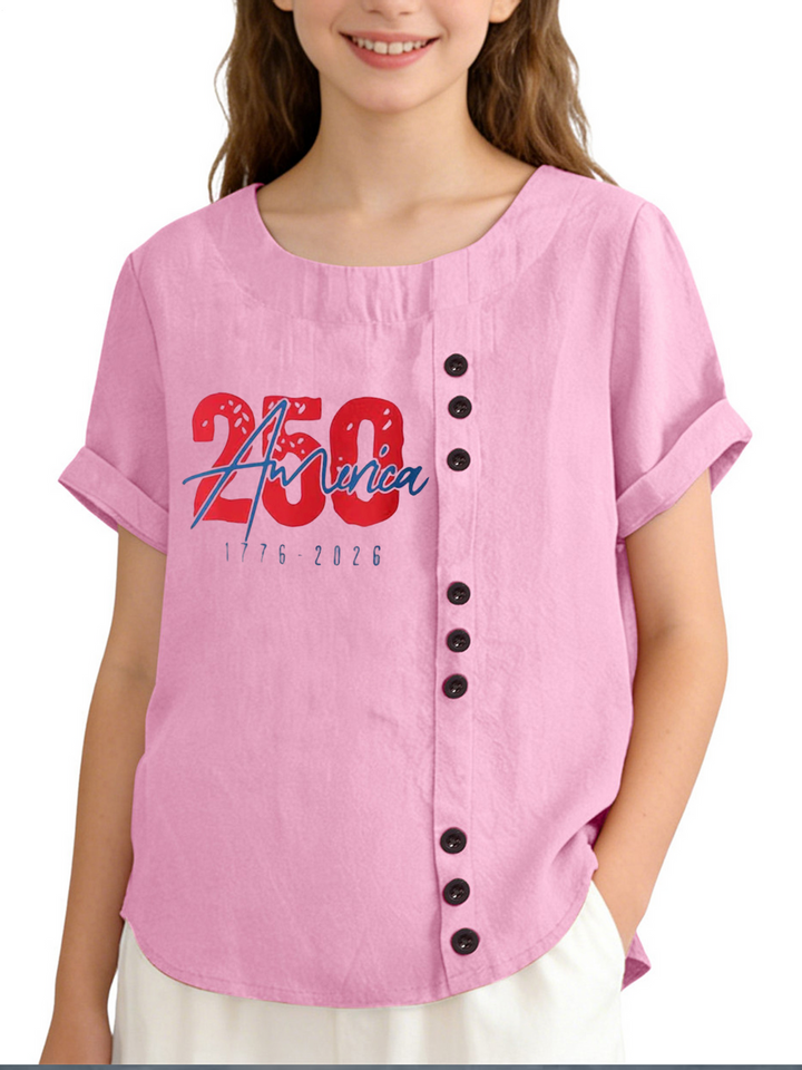America 250th Anniversary Children's Cotton And Linen Button Shirt