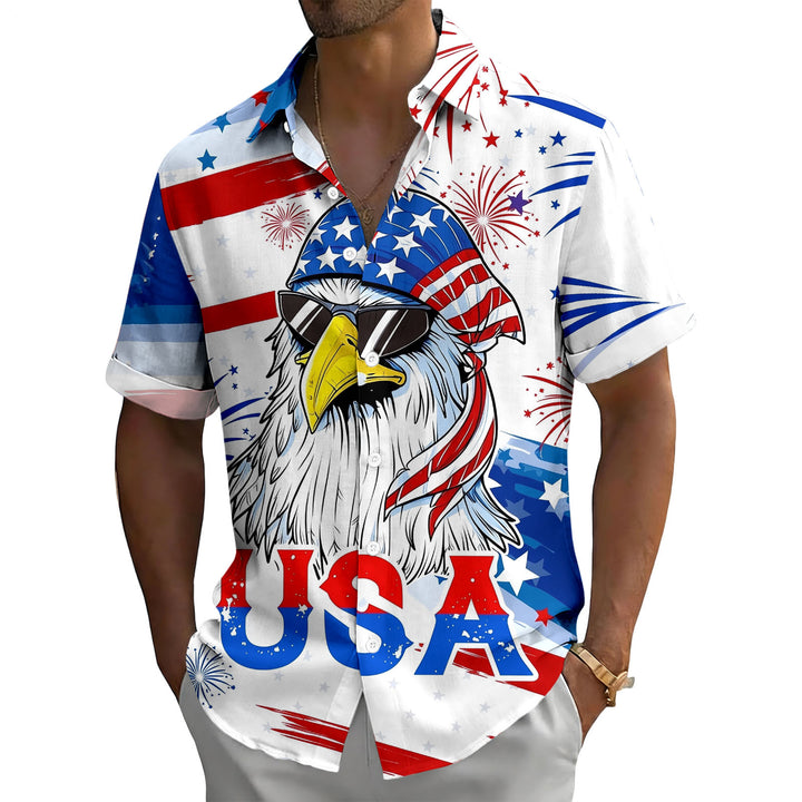 American Flag Button Up Shirt Short Sleeve Eagle American Flag Patriotic Button Down Shirt for Vacation trusted