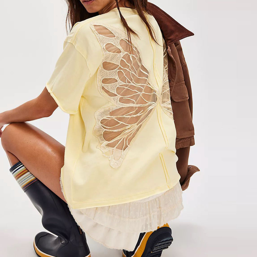 Cut Out Tops for Women Butterfly Cut Out Back Fashion Casual T Shirts Loose Fit Basic Tops for Going Out newcomer