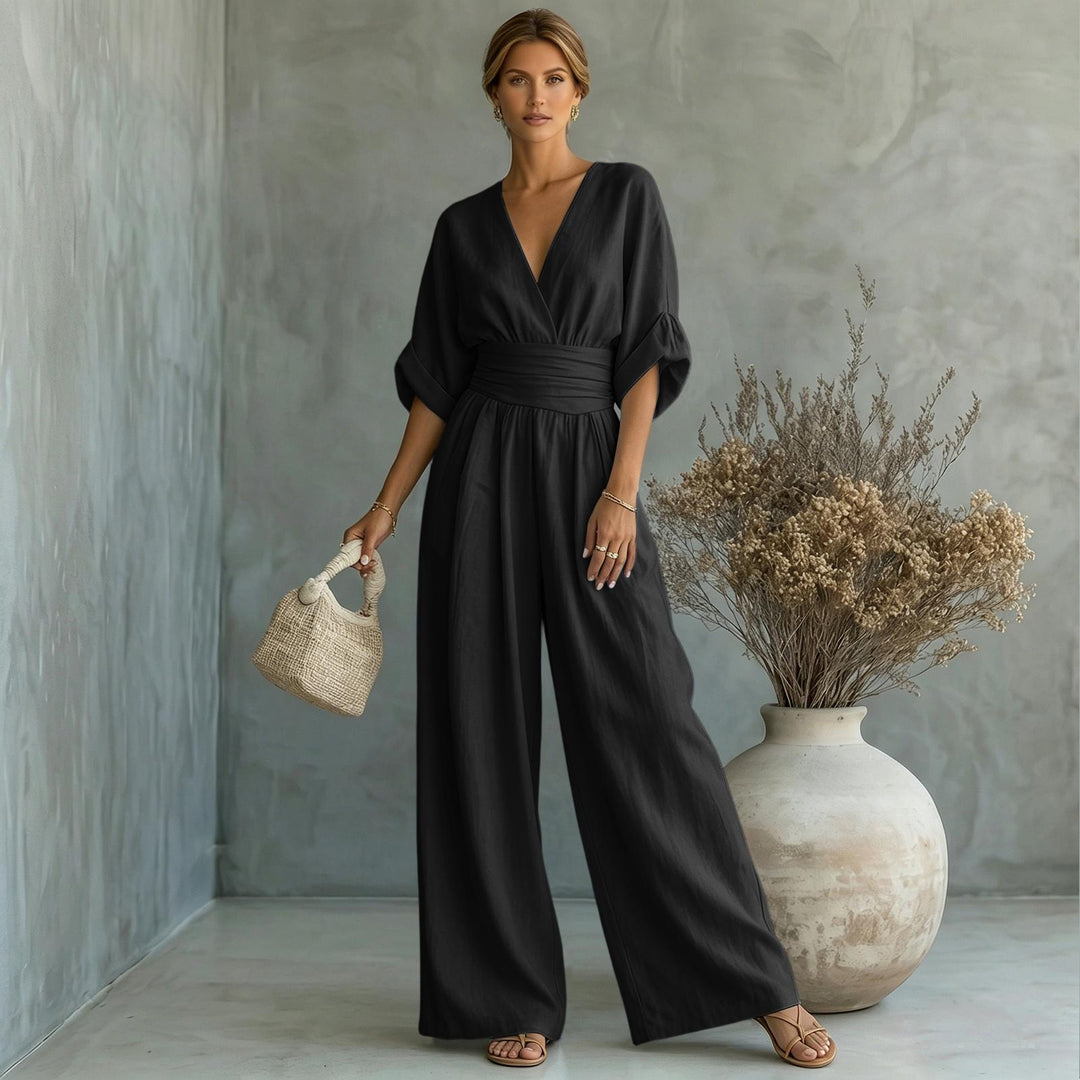 Womens Jumpsuits Casual Dressy V Neck Wide Leg Flowy Short Sleeve Casual Cinched Waist Overalls Daily Wear best service