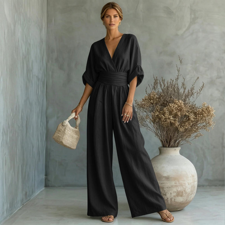 Womens Jumpsuits Casual Dressy V Neck Wide Leg Flowy Short Sleeve Casual Cinched Waist Overalls Daily Wear best service