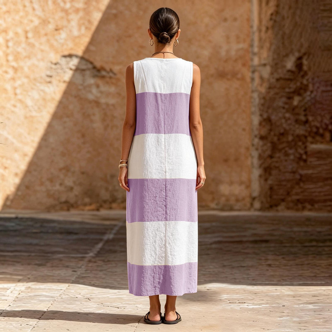 Sleeveless Dress for Women Striped Summer Vacation Beach Cover Up Sleeveless Tank Dress for Travel Dating sturdy