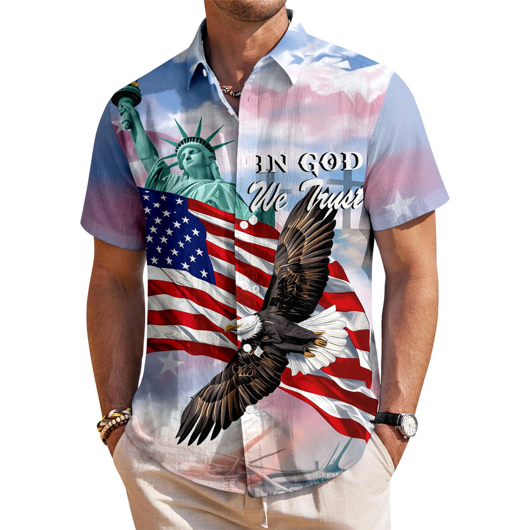 American Flag Button Up Shirt Short Sleeve Eagle American Flag Patriotic Button Down Shirt for Vacation trusted
