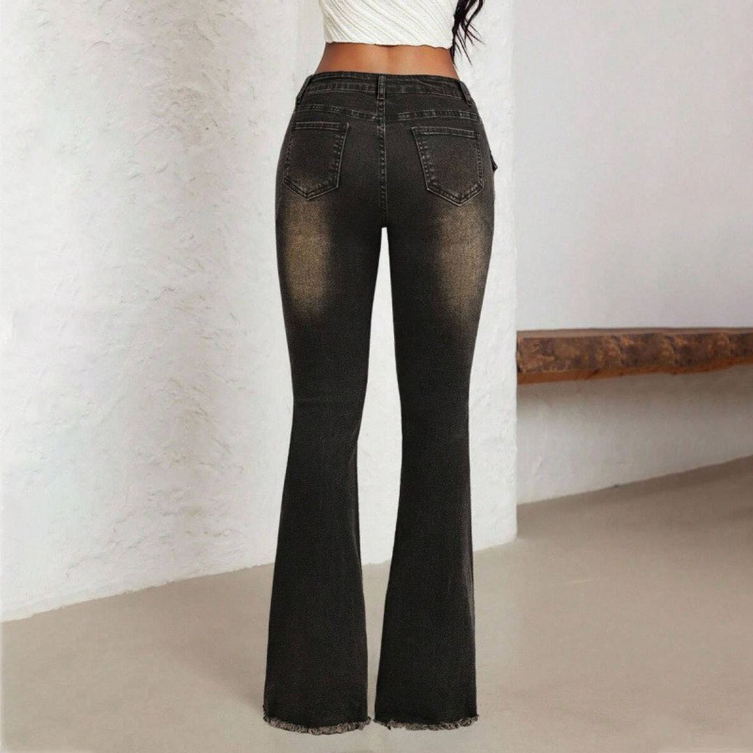 Women Bell Bottom Jeans Low Rise Frayed Hems Denim Pants Retro Flare Jeans Fashion Streetwear for Travel ingenious