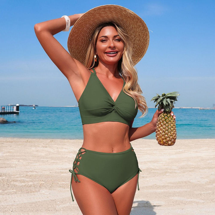 Womens Bikini Swimsuits Twist Front Bikini Swimsuit Sexy V Neck Lace Up Two Piece Bathing Suit for Vacation modern