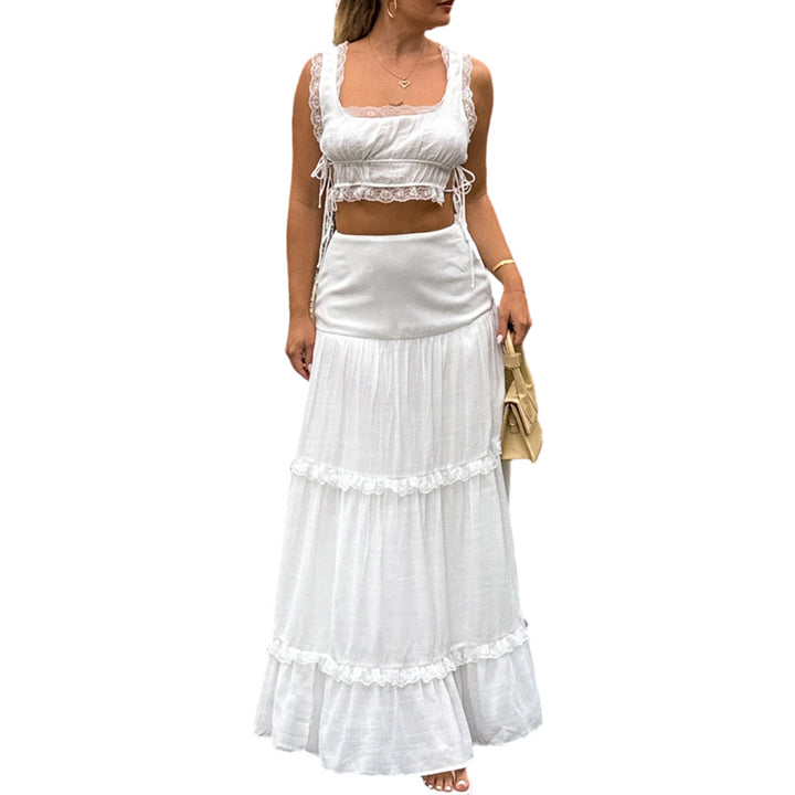 2 Piece Maxi Skirt Sets for Women Side Tie Boho Sleeveless Crop Tank Tops and High Waist Long Skirt for Beach top sale