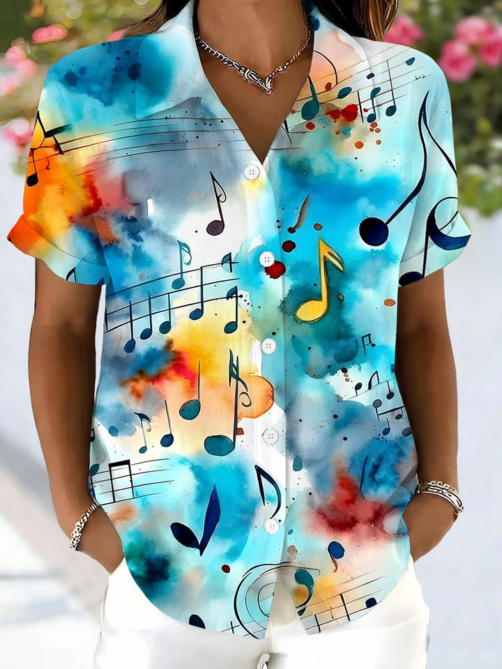 Tie Dye Musical Note Women's Short Sleeve Shirts
