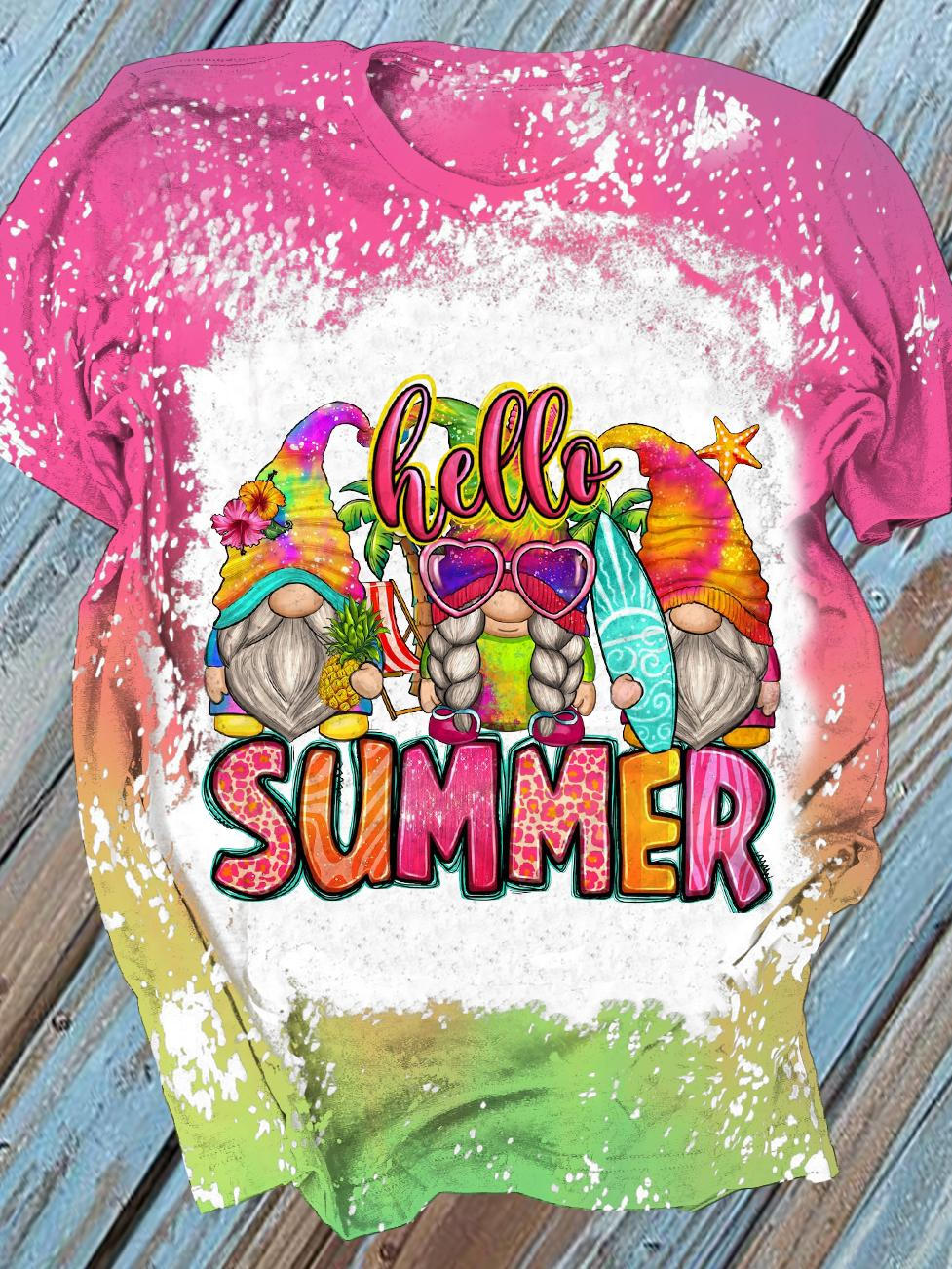 Hello Summer Vacation Gnome Crew Neck T-shirt