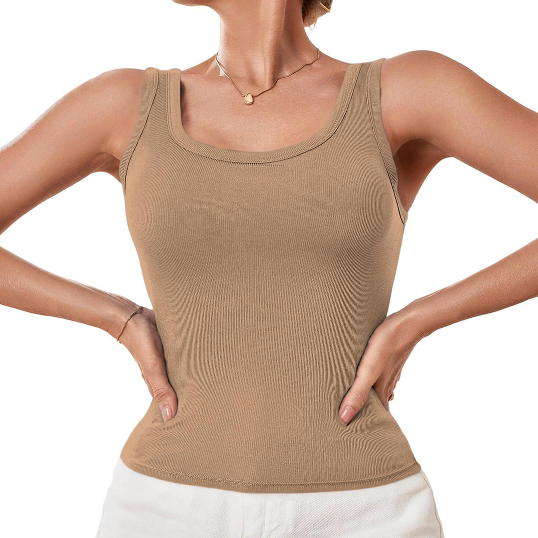 Built in Bra Tank Tops for Women U-Back Summer Sexy Casual Sleeveless Fitted Tank with Removable Pads for Gym welcoming